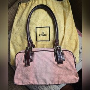 Vintage Fendi Red Denim handbag, Boston or Boulogne style
